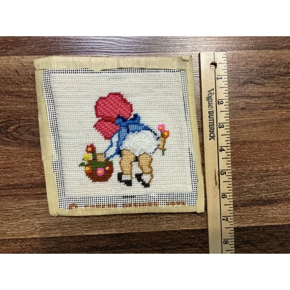 1970s Completed Embroidered FANCY PANTS Needlepoint & NIP Jiffy Frame 5x5 Frame